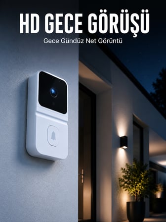 Beyaz Akıllı Güvenlik Kapı Zili | Telefon Kontrollü Wi-Fi Görüntülü Kapı Zili - Lisinya