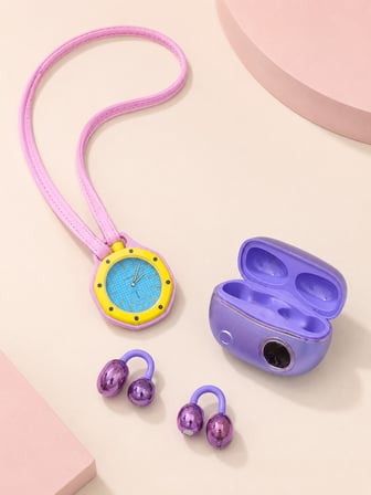 Şarj Kutulu Kablosuz Kulaklık ve Pembe Çanta Charm Analog Saat Seti Müzik ve Aksesuar Bir Arada - Li