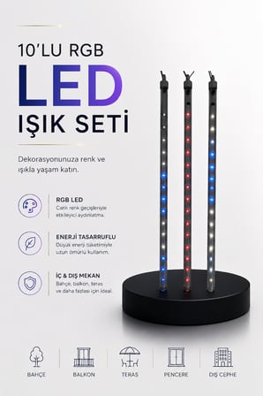Dekoratif Ortam Aydınlatması RGB LED 10’lu Çubuk Seti - Lisinya