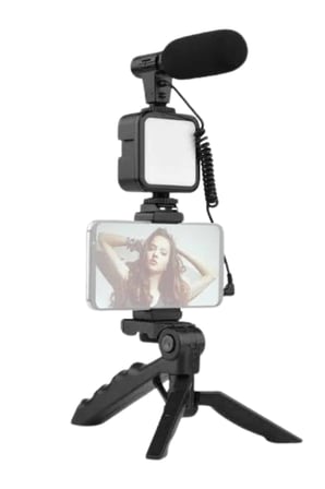 Tripod Telefon Tutucu Kumandalı Mikrofon Led Işık Vlog Video Kayıt - Lisinya