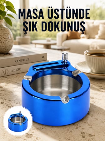 Masa Üstü Çakmaklı Küllük Paslanmaz Metal Gövde Yeni Nesil - Lisinya