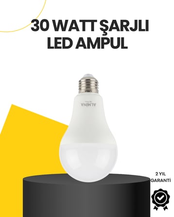 Yüksek Işık Güçlü Şarjlı LED Ampul E27 30W Enerji Tasarruflu - Lisinya
