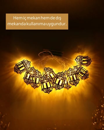 Ramazan Işıkları Pilli Altın Fener Tasarımlı Dekoratif LED Aydınlatma - Lisinya