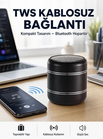 Taşınabilir Silindir Tasarım Bluetooth 5.0 Hoparlör Yüksek Bas Performanslı Yeni Nesil - Lisinya