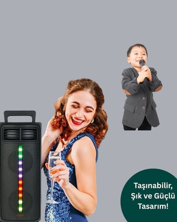 Bluetooth Işıklı Hoparlör – 2x5W Güç | USB + TF Kart + FM Radyo | Siyah Renk - Lisinya