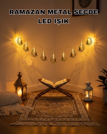 Ay ve Secde Tasarımlı Sıcak Beyaz LED Ramazan Işığı - Lisinya