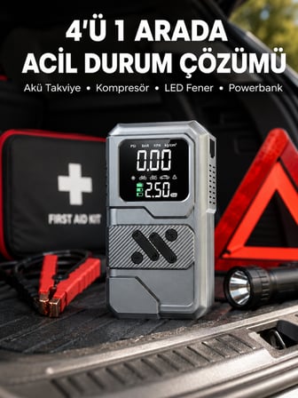Araçlar İçin Akü Takviye Lastik Şişirme ve Powerbank Cihazı - Lisinya