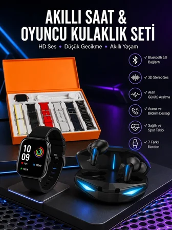 7 Kordonlu Akıllı Saat Ve Oyuncu Kulaklığı ANC Özelliği Kulak İçi Mikrofonlu Sesli Görüşme - Lisinya