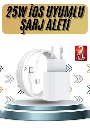 15/Pro/Pro Max 25W İOS Uyumlu Hızlı Şarj Aleti Adaptörlü Beyaz - Lisinya