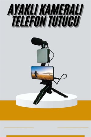 Tripod Telefon Tutucu Kumandalı Mikrofon Led Işık Vlog Video Kayıt - Lisinya