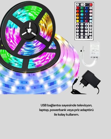 10 Metre Smart Şerit Led Bluetooth Telefon Kontrollü USB Enerjili - Lisinya