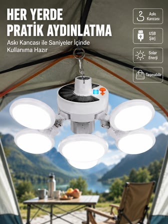 USB ve Solar Şarjlı Katlanabilir 5 Taraflı LED Lamba - Lisinya