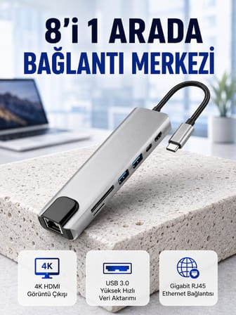 Seyahat Dostu 8‑in‑1 Hub – Şarj & Veri & Video & Ağ için Eksiksiz Çözüm (Kopya) - Lisinya