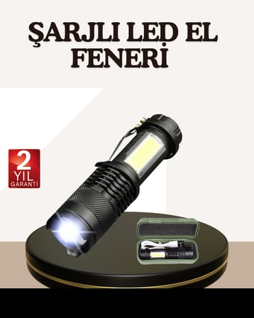Küçük Boy Şarjlı LED El Feneri Taşınabilir Klipsli - Lisinya