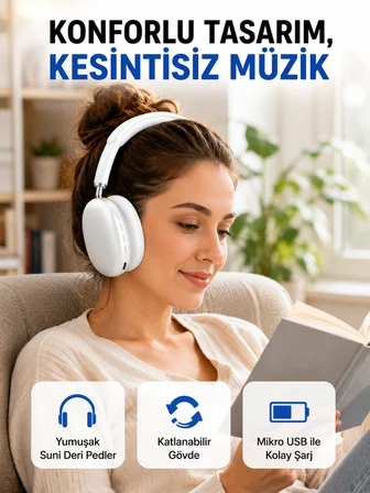 Katlanabilir Bluetooth V5.0 Kablosuz Kulaklık | 400 mAh, Gürültü Azaltma Yeni Nesil - Lisinya