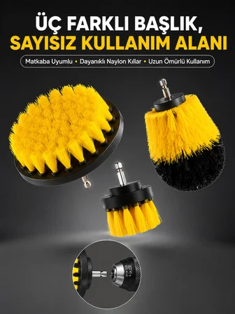 Banyo ve Mutfak İçin Matkap Ucu Temizlik Fırçası 3’lü Set - Lisinya