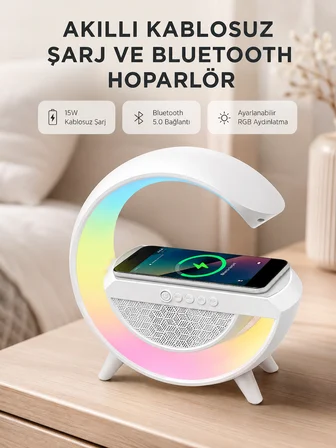 Kablosuz Şarjlı Bluetooth Hoparlör ve Gece Lambası – NFC, FM Radyo, RGB Işık - Lisinya
