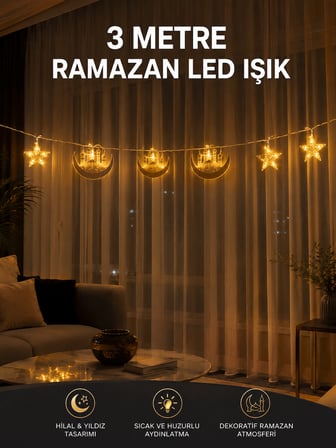 3 Metre Ramazan LED Saçak Işık Ev İçi Dekoratif Aydınlatma - Lisinya