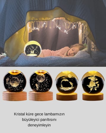 Lazer İşlemeli Yunus Kristal Küre Sıcak Işıklı Ahşap Standlı - Lisinya
