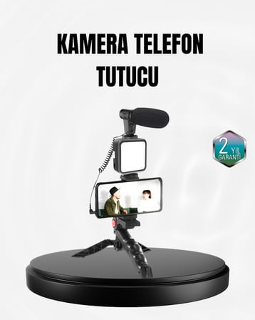 Profesyonel Vlog Çekim Kiti LED Işıklı Tripod Mikrofonlu Telefon Seti - Lisinya
