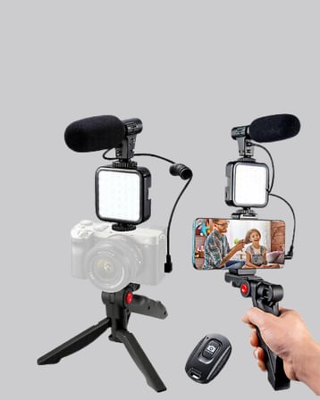 Profesyonel Vlog Çekim Kiti LED Işıklı Tripod Mikrofonlu Telefon Seti - Lisinya