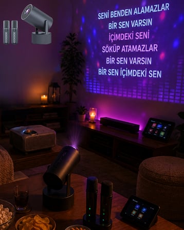 Bluetooth Hoparlörlü Akıllı Projektör Kablosuz Karaoke Mikrofonlu - Lisinya