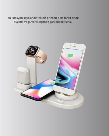 Kablosuz Şarj İstasyonu 4’ü 1 Arada iPhone Watch ve AirPods Uyumlu - Lisinya