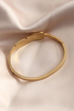 Gold Renk Yaprak Model Zirkon Taş Detay Kelepçe Kadın Bileklik - Lisinya