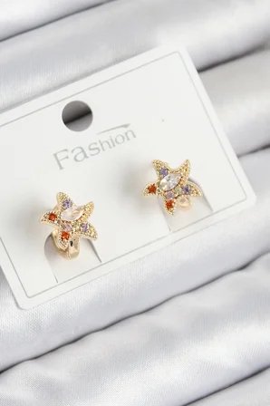 Pirinç Zirkon Taşlı Yıldız Model Gold Renk Çocuk Küpe - Lisinya