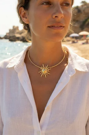 Güneş Model Gold Renk Choker Kadın Kolye - Lisinya