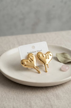 316L Çelik Gold Renk Melting Heart Model Küpe - Lisinya