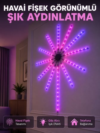 Dekoratif RGB Fireworks LED Duvar Işığı Çok Renkli Telefon Kontrollü LED Aydınlatma - Lisinya