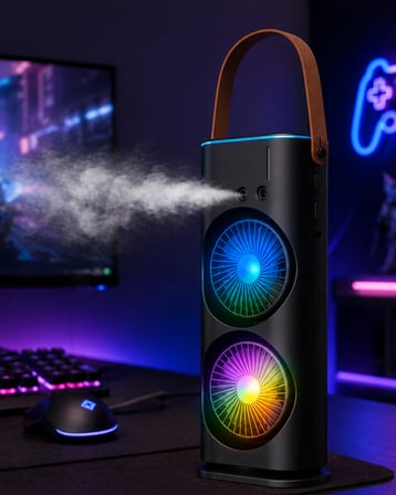 RGB Işıklı Spreyli Masa Fanı Çift Motorlu Güçlü Üflemeli Taşınabilir Fan - Lisinya