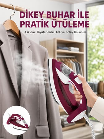 Yeni Nesil Kırmızı Buharlı Ütü 2200 Watt Seramik Tabanlı Yüksek Buhar Gücü - Lisinya