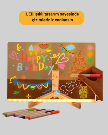 Yaratıcı Çizim ve Mesajlar İçin LED Işıklı Renkli Tahta - Lisinya
