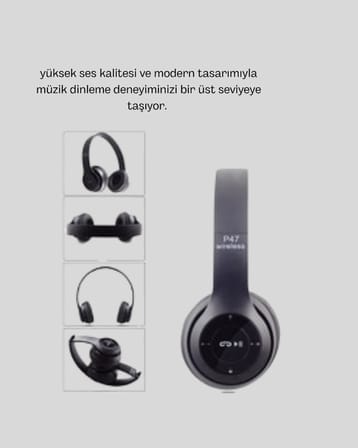 Bluetooth Kablosuz Kulaklık – Extra Bass, TF Kart, Mikrofonlu, Ayarlanabilir Ergonomik Tasarım - Lis