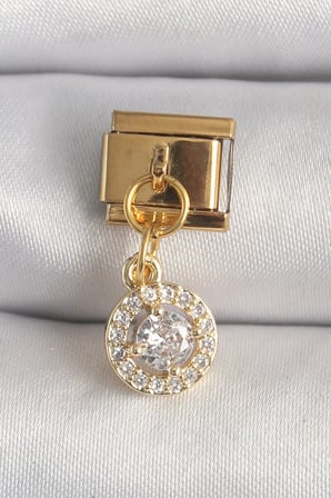 316L Çelik Gold Renk Sallantı Daire Zirkon Taşlı Nomination Charm - Lisinya