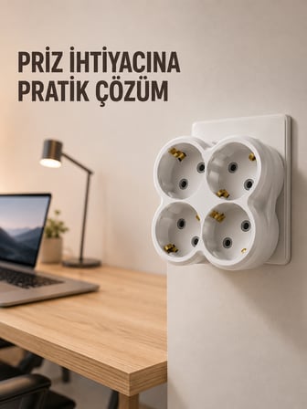 Tek Prizi 4’lü Yapan Priz Çoğaltıcı Direkt Prize Takılan Kablosuz Çoklayıcı - Lisinya