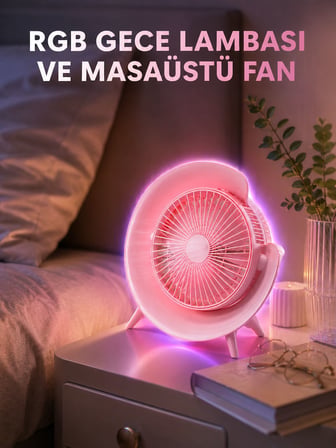 Gece Lambalı Renk Değiştiren Masaüstü Fan - Lisinya