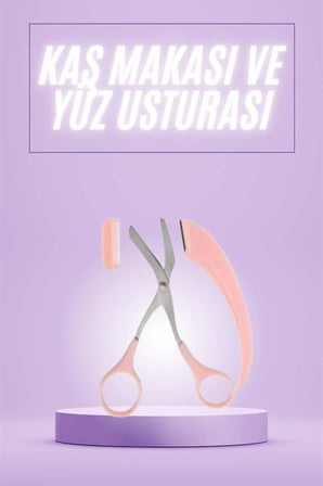 Taraklı Kaş Makası ve Ustura Seti Kaş Düzeltme Makası Kaş Bıyık Alma Aleti - Lisinya