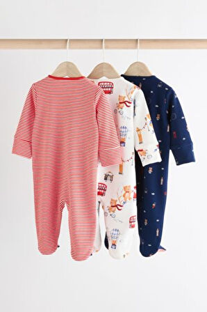Next Baby % 100 Pamuklu Kırmızı Mavi Londra Desenli 3'lü Tulum Set