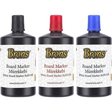 Brons Beyaz Tahta Kalemi Mürekkebi 250 Cc 3 Lü Set (Siyah-Mavi-Kırmızı)