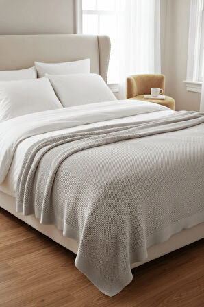 Liva Yumuşak Örgü Battaniye Düz Çift Kişilik 200x220 cm Vizon | Akrilik Yatak Örtüsü – Dekoratif Şal