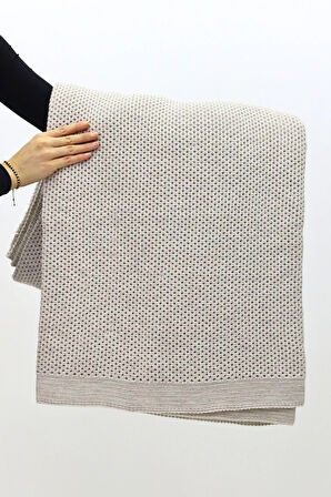 Liva Yumuşak Örgü Battaniye Düz Çift Kişilik 200x220 cm Vizon | Akrilik Yatak Örtüsü – Dekoratif Şal