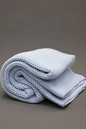 Yumuşak Örgü Battaniye Düz 130x170 cm Mavi | Tek Kişilik TV Battaniyesi – Dekoratif ve Hafif