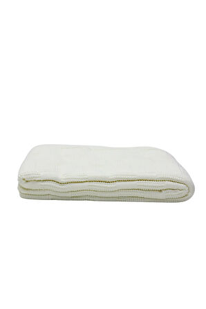 Yumuşak Örgü Battaniye Karo 130x170 cm Krem | Tek Kişilik TV Battaniyesi – Dekoratif ve Hafif