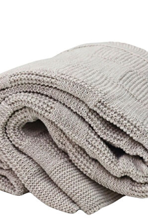 Yumuşak Örgü Battaniye Karo 130x170 cm Vizon | Tek Kişilik TV Battaniyesi – Dekoratif ve Hafif