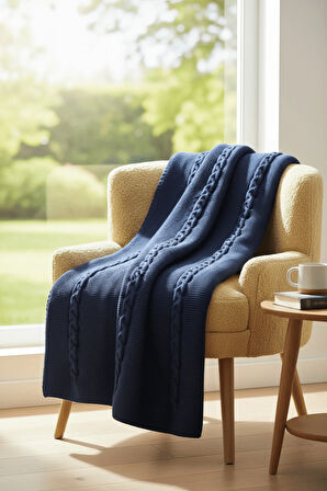 Yumuşak Örgü Battaniye Örgü 130x170 cm indigo | Tek Kişilik TV Battaniyesi – Dekoratif ve Hafif