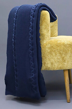 Yumuşak Örgü Battaniye Örgü 130x170 cm indigo | Tek Kişilik TV Battaniyesi – Dekoratif ve Hafif