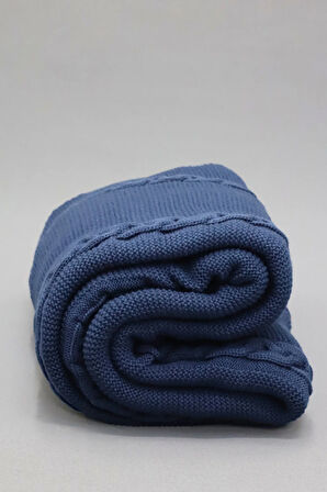 Yumuşak Örgü Battaniye Örgü 130x170 cm indigo | Tek Kişilik TV Battaniyesi – Dekoratif ve Hafif